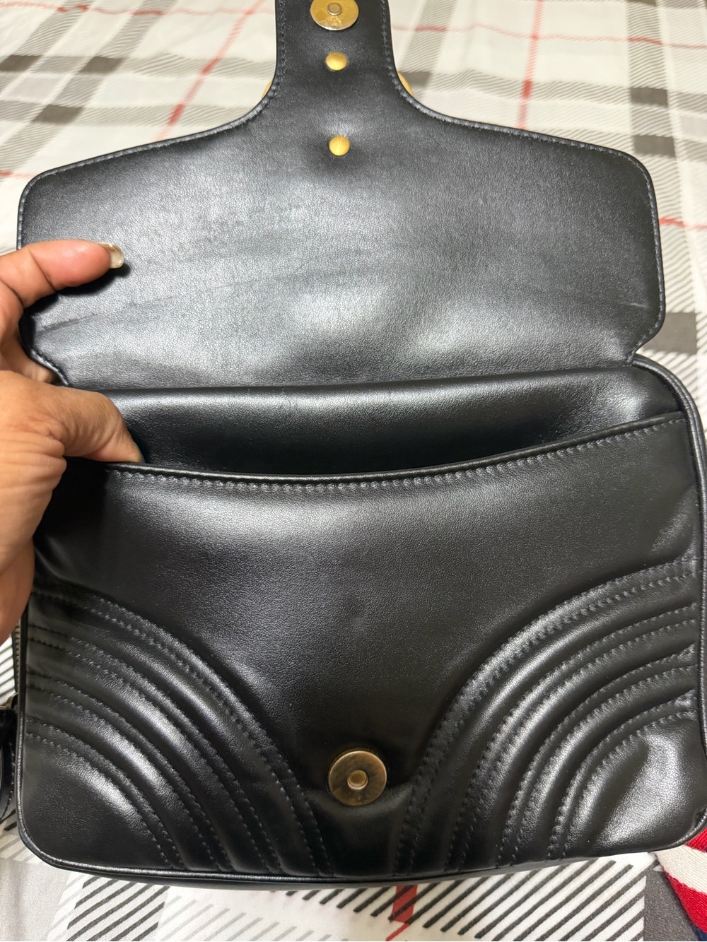 Gucci GG Marmont Black Leather Crossbody Bag with Red-White-Blue Strap - Picture 4 of 9